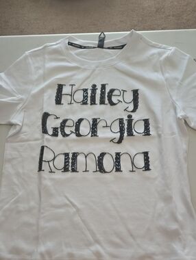 White Sequin Name Graphic Womens Tee